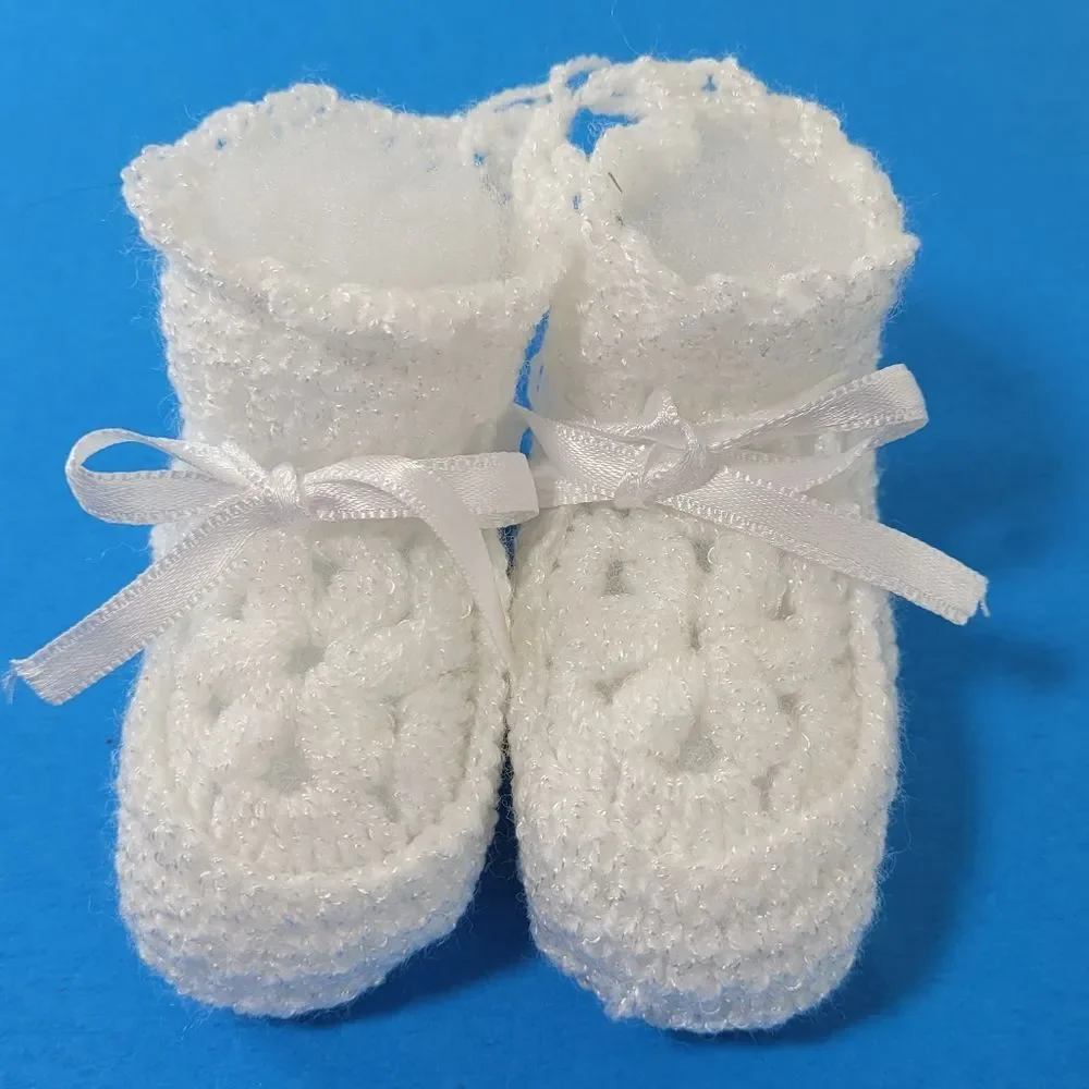 Handmade Crochet Baby Booties Shoes White Newborn Infant Soft Knit Shower Gift